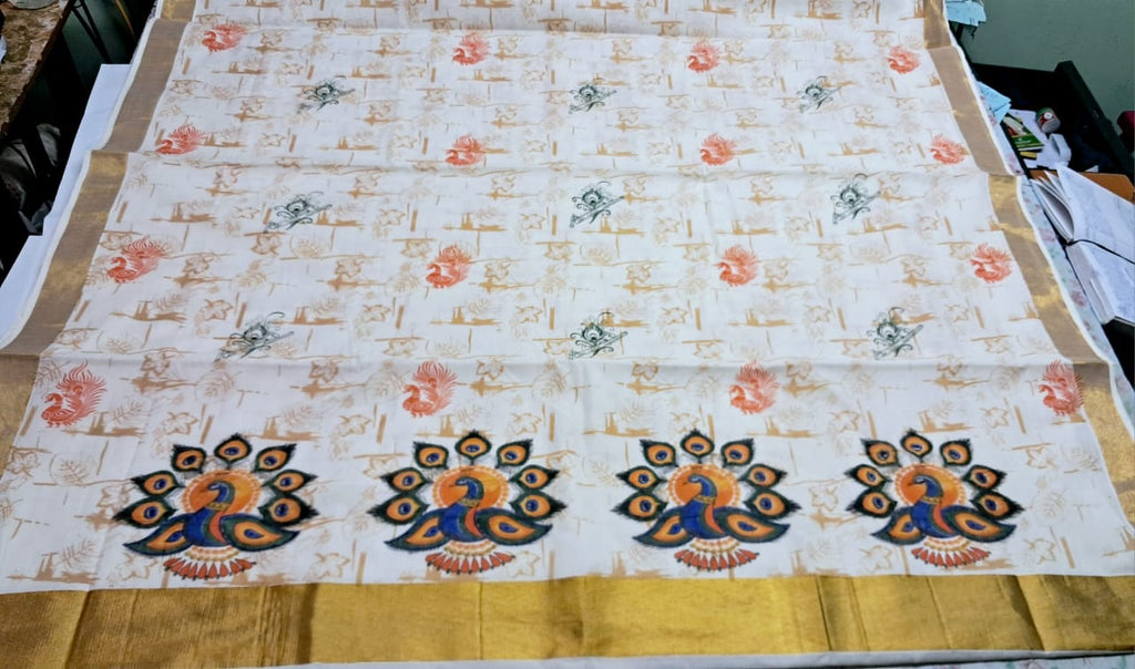 MAT0013 Pallu multi-color Digital Printed Saree with Full Saree Embossed Design