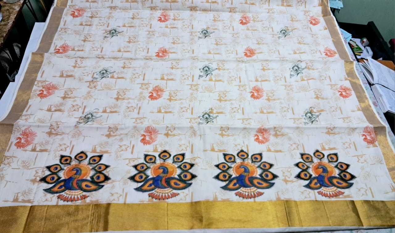 MAT0013 Pallu multi-color Digital Printed Saree with Full Saree Embossed Design
