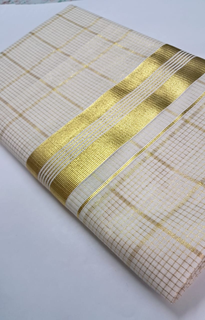 MAT0015 The Half Fine Gold Jari saree featuring a stunning Checked pattern