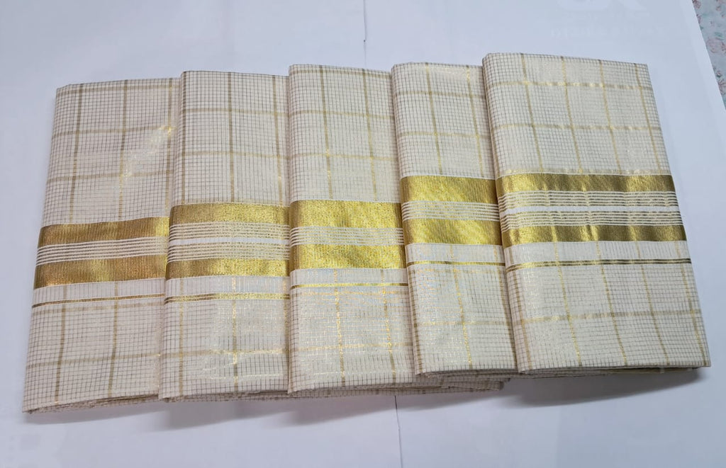 MAT0015 The Half Fine Gold Jari saree featuring a stunning Checked pattern
