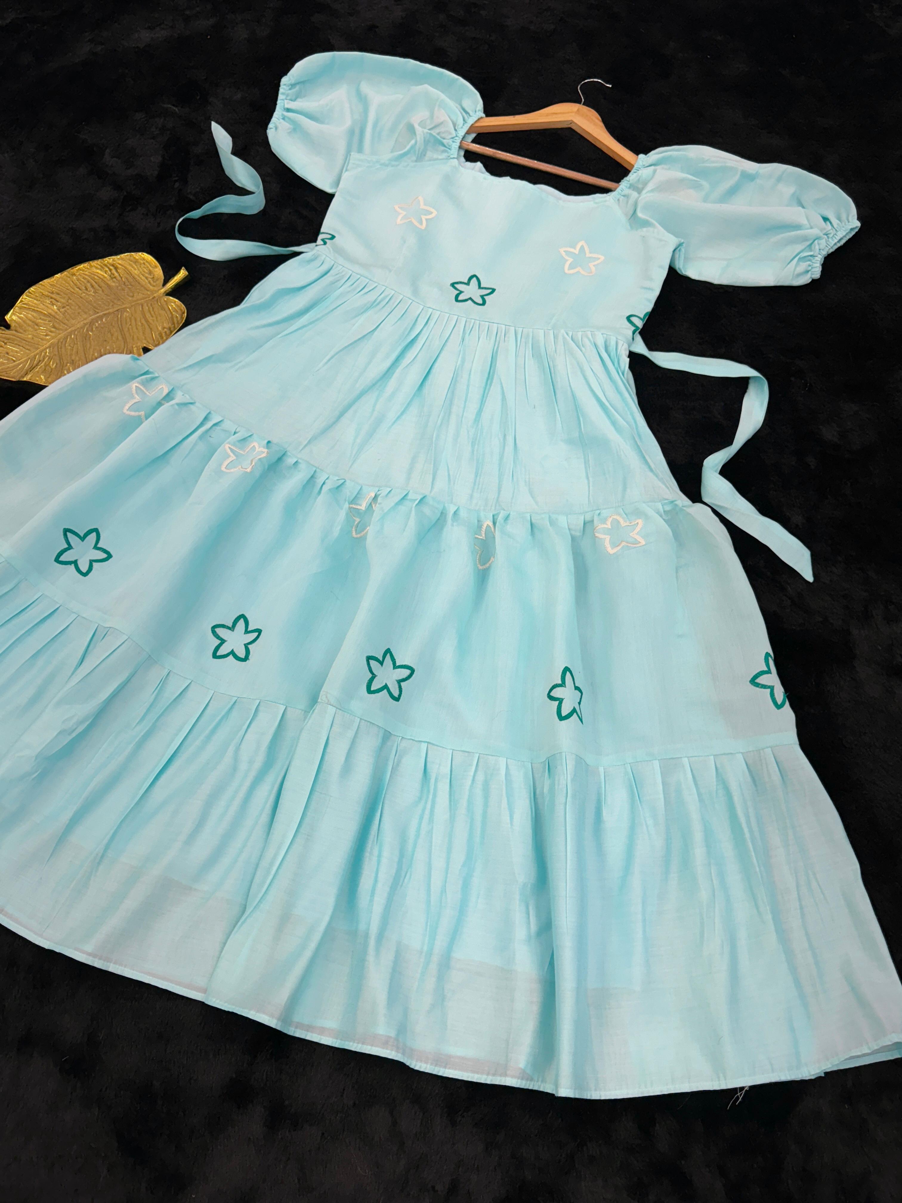PRD0098 Mul-mul magic! I Soft, breathable midi dress with stunning Embroidery work, delicate frill design