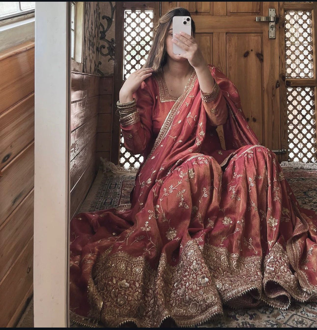 PRD00108 Heavy Chinon Silk Top-Sharara And Dupatta Set Fully Stitched Ready To Wear
