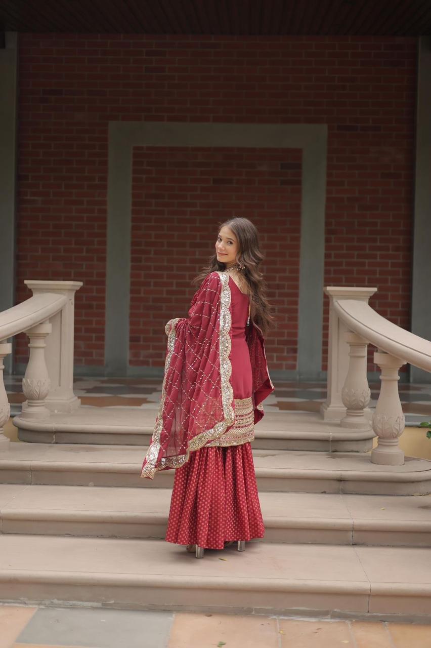 PRD00111 PREMIUM DESIGNER READYMADE TOP-SHARARA-DUPATTA COLLECTIONS.