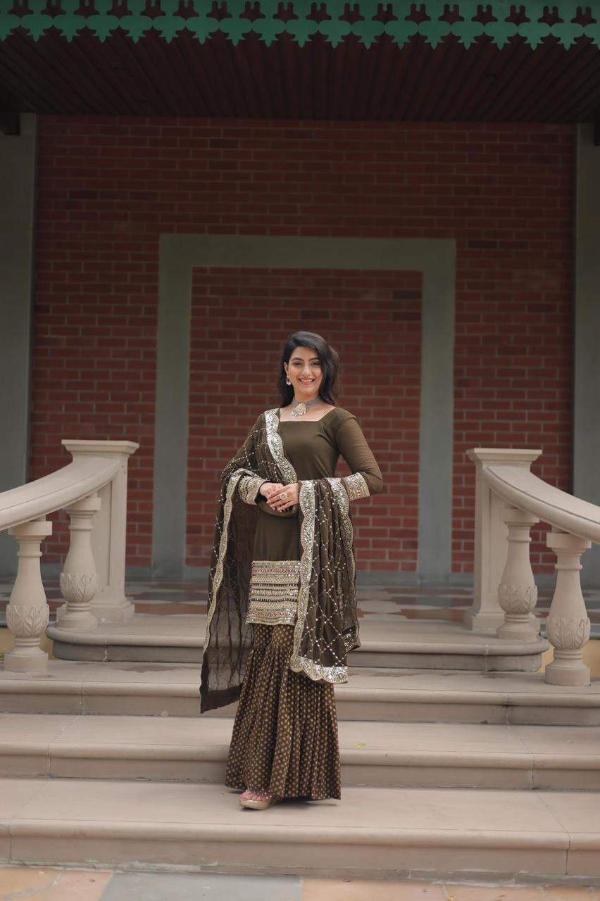 PRD00111 PREMIUM DESIGNER READYMADE TOP-SHARARA-DUPATTA COLLECTIONS.