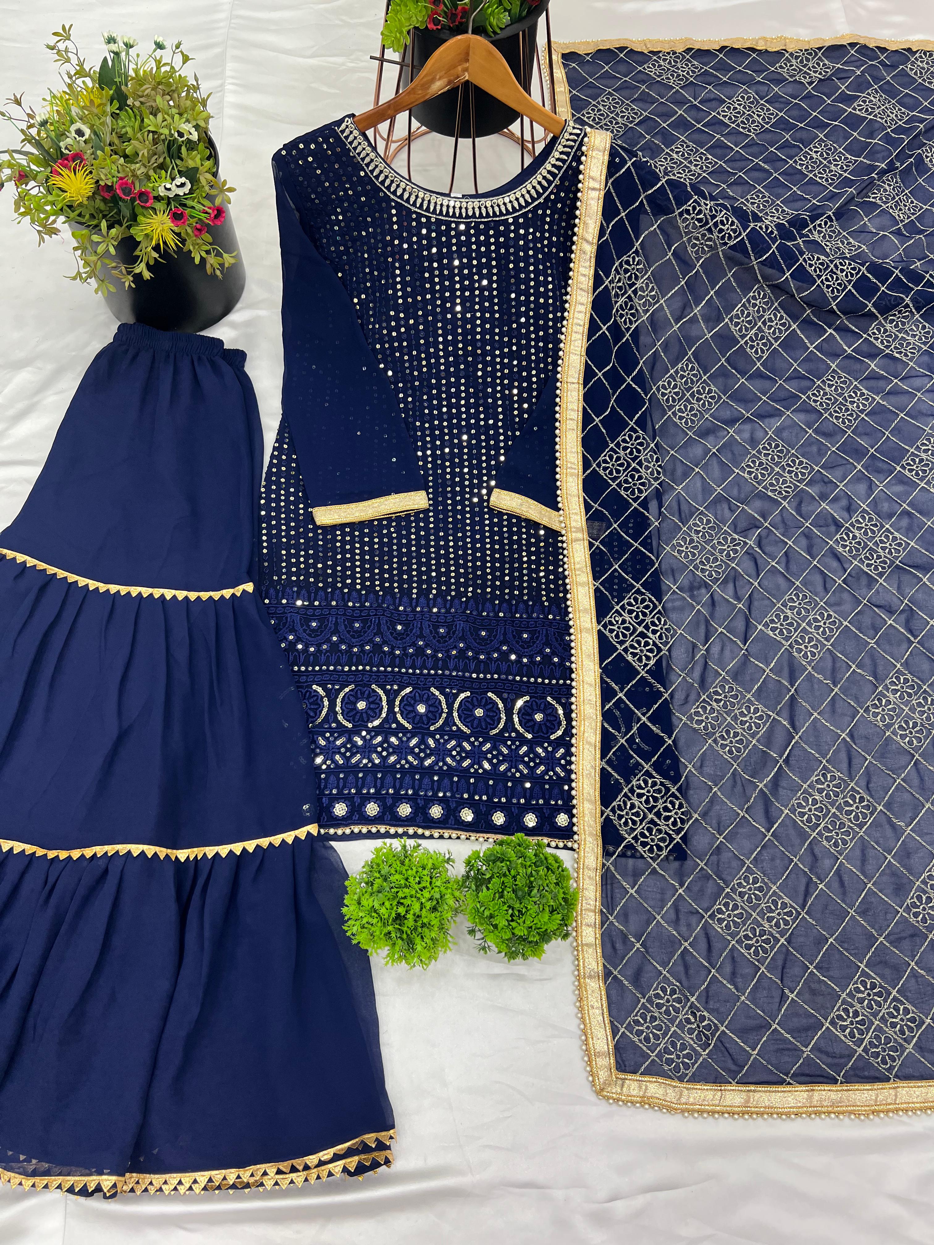 PRD00112 Presenting New Designer Faux Georgette Heavy Top Palazzo with Dupatta
