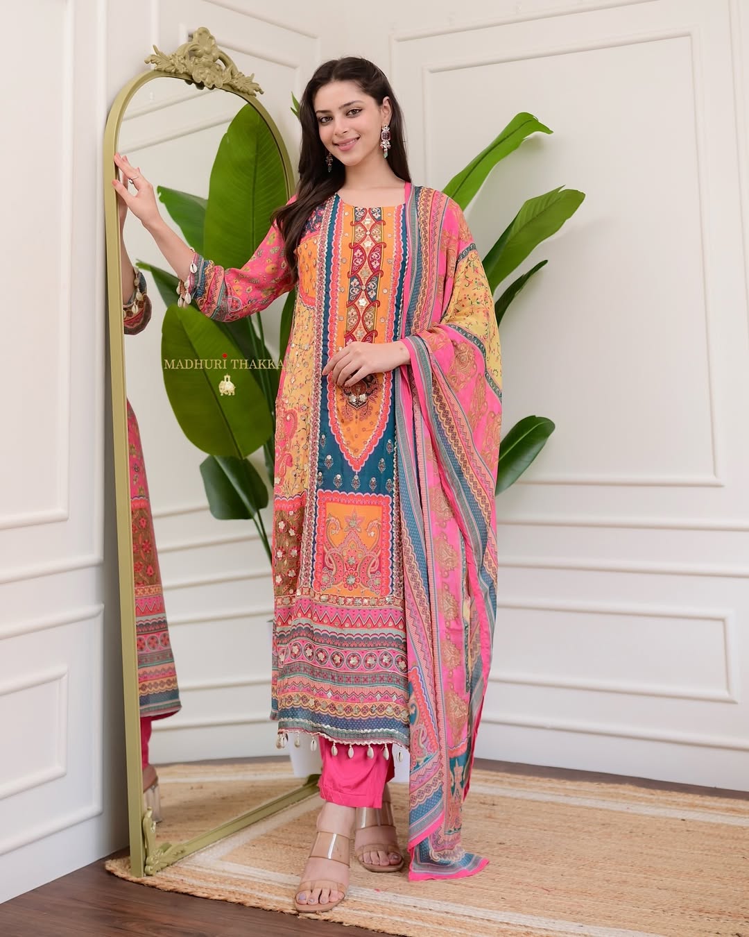 PRD00114 Beautifully crafted Pure Chinnon Suits in beautiful colors, which are decorated with the finest Gota & Cowry