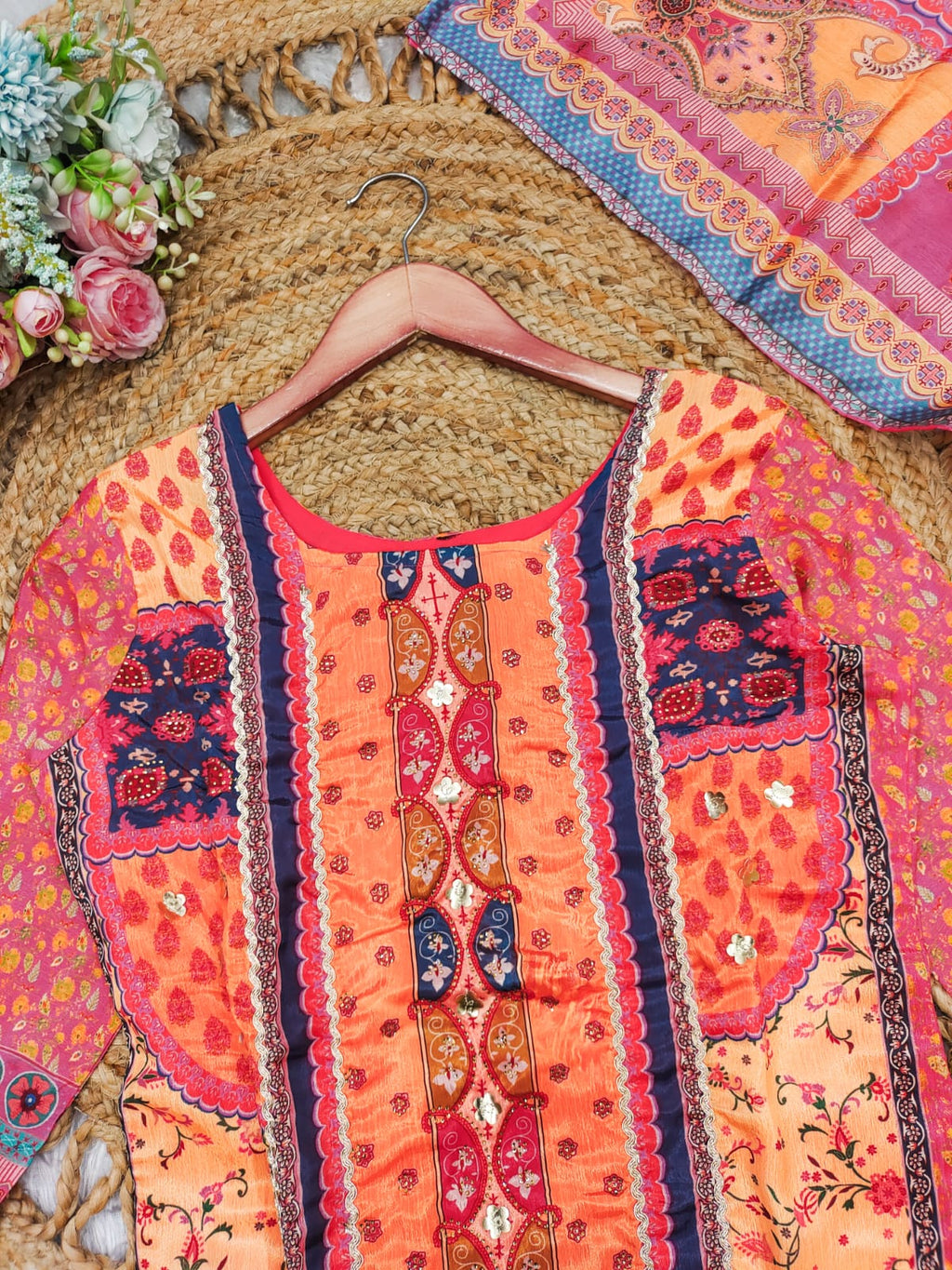 PRD00114 Beautifully crafted Pure Chinnon Suits in beautiful colors, which are decorated with the finest Gota & Cowry