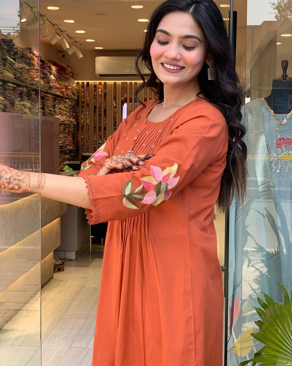 JKM0030 Pure Cotton60-60 super dyeing quality kurta with printex & hand moti work yoke