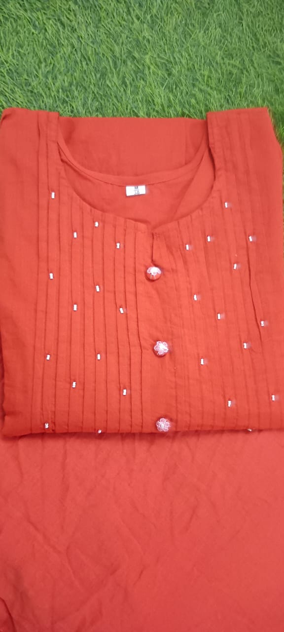 JKM0030 Pure Cotton60-60 super dyeing quality kurta with printex & hand moti work yoke
