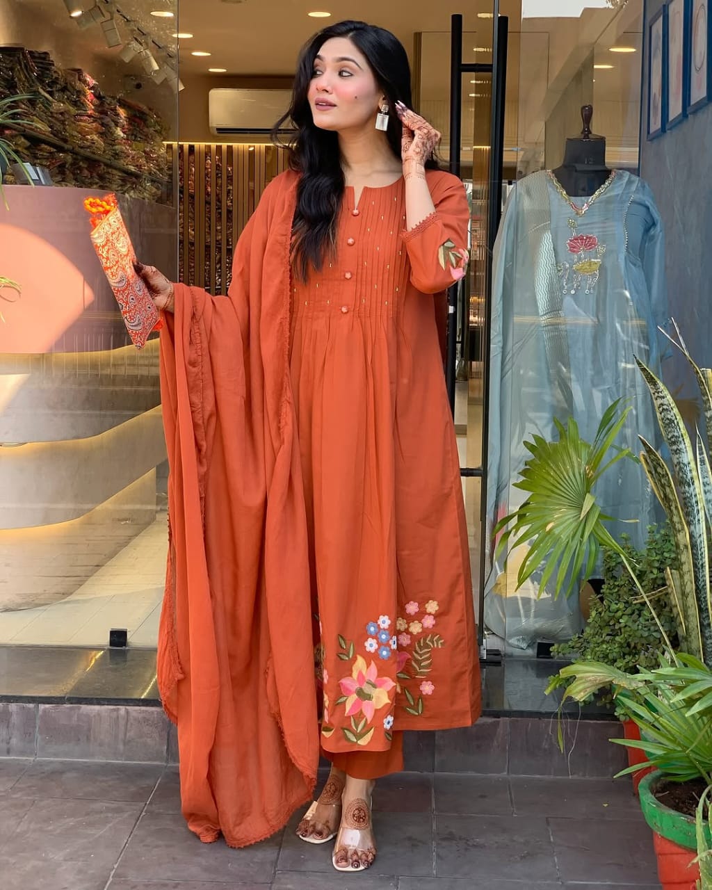 JKM0030 Pure Cotton60-60 super dyeing quality kurta with printex & hand moti work yoke