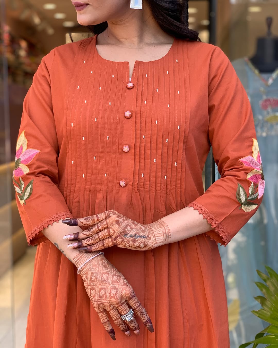 JKM0030 Pure Cotton60-60 super dyeing quality kurta with printex & hand moti work yoke