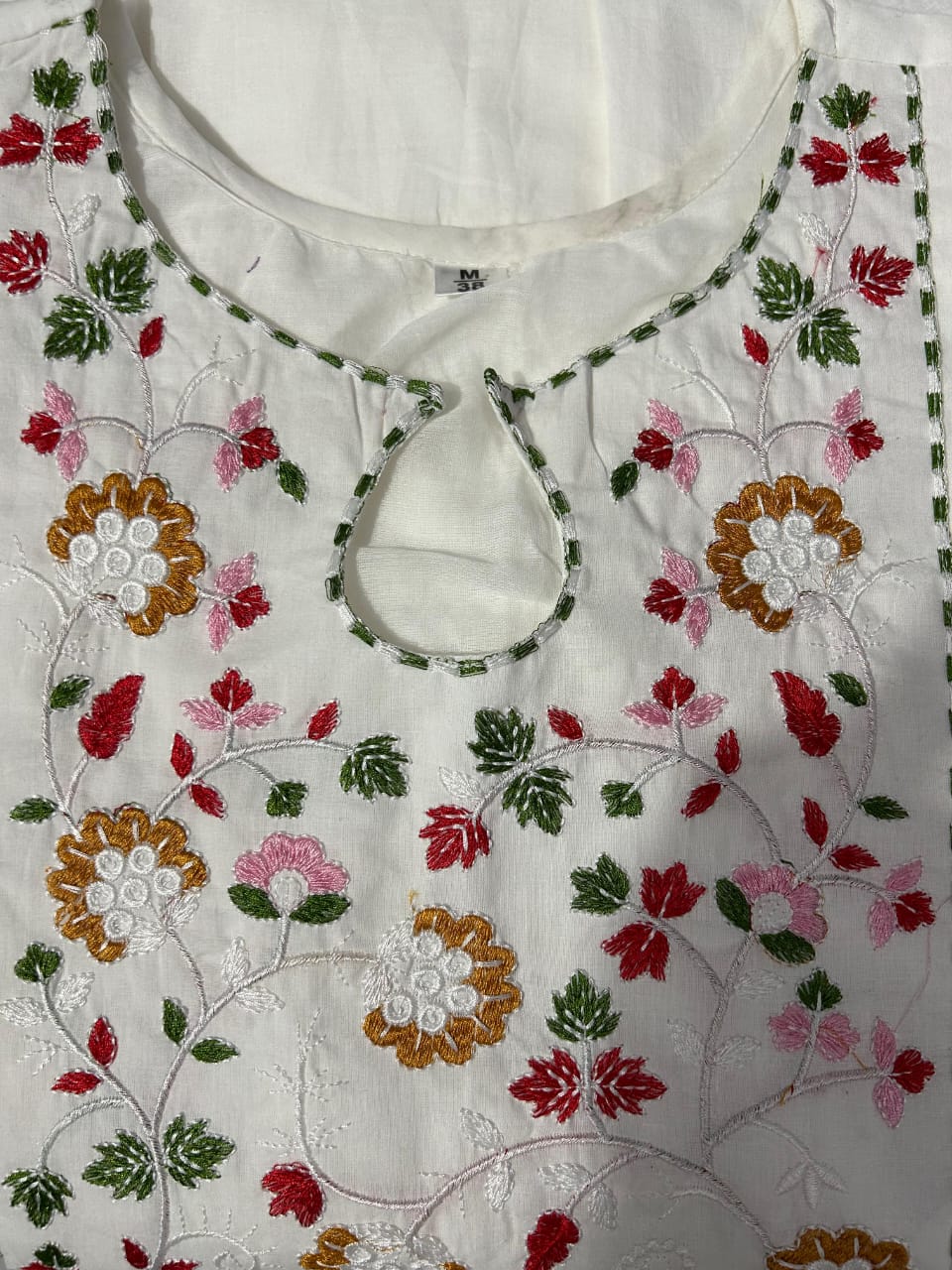 JKM0031 Pure Cotton 60-60 super quality kurta with beautiful emb neck yoke & cotton pant with emb full malmal cotton dupatta.