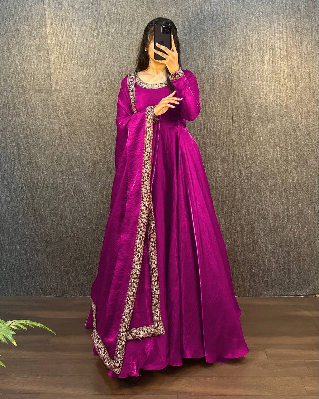 PRD00105 New Launching the most trending Beautiful Soft Chinon Embroidery Gown With umbrella flair