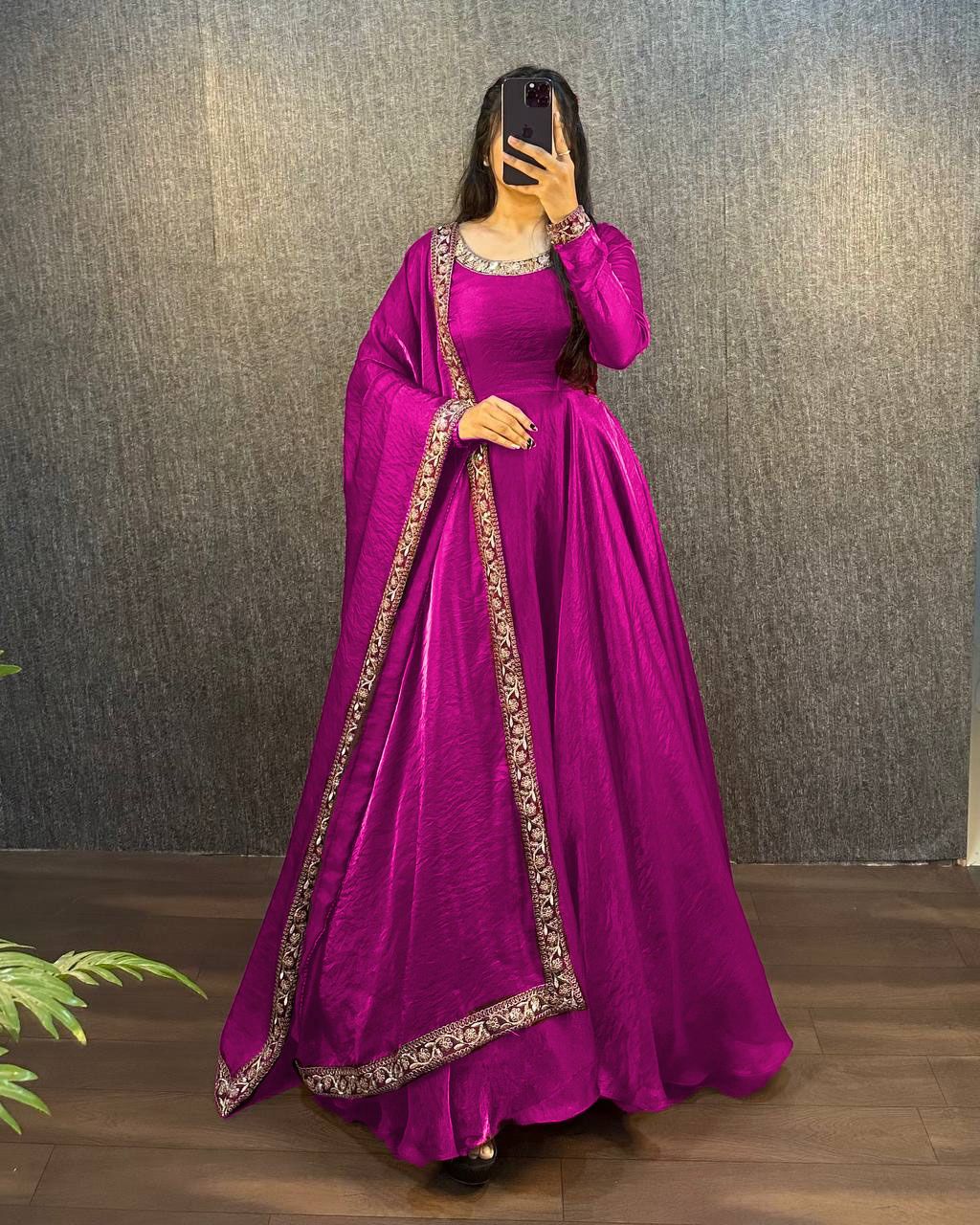 PRD00105 New Launching the most trending Beautiful Soft Chinon Embroidery Gown With umbrella flair
