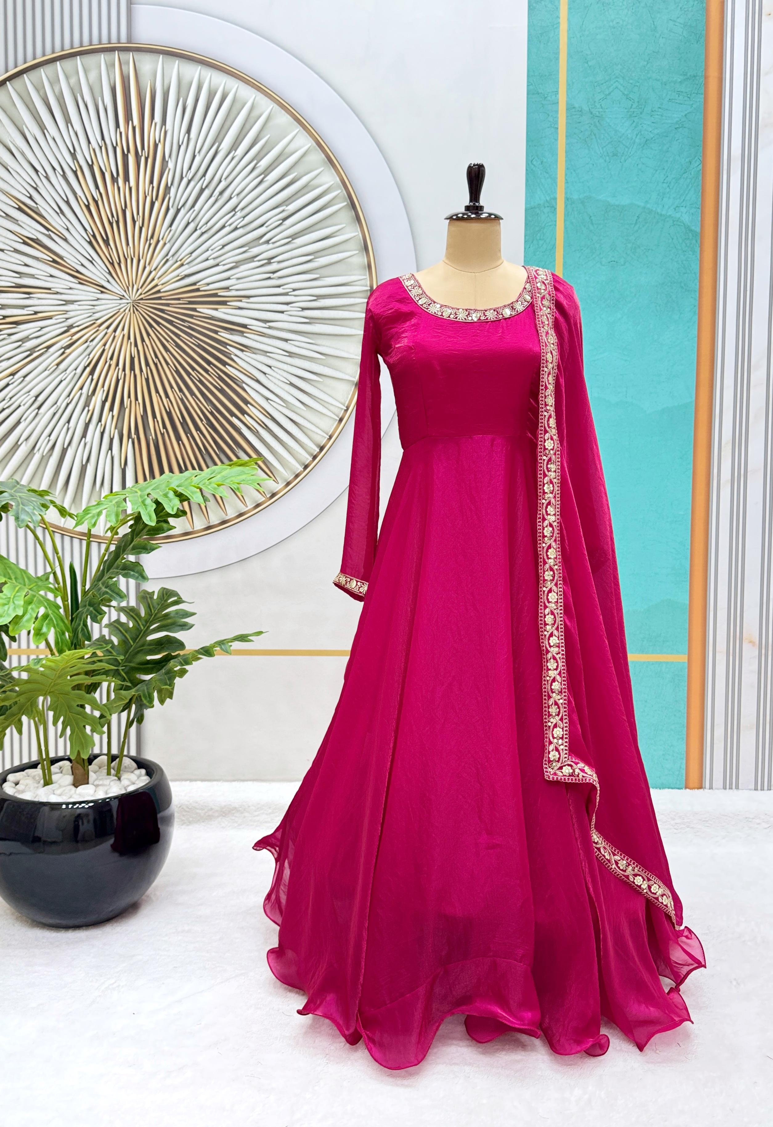 PRD00105 New Launching the most trending Beautiful Soft Chinon Embroidery Gown With umbrella flair