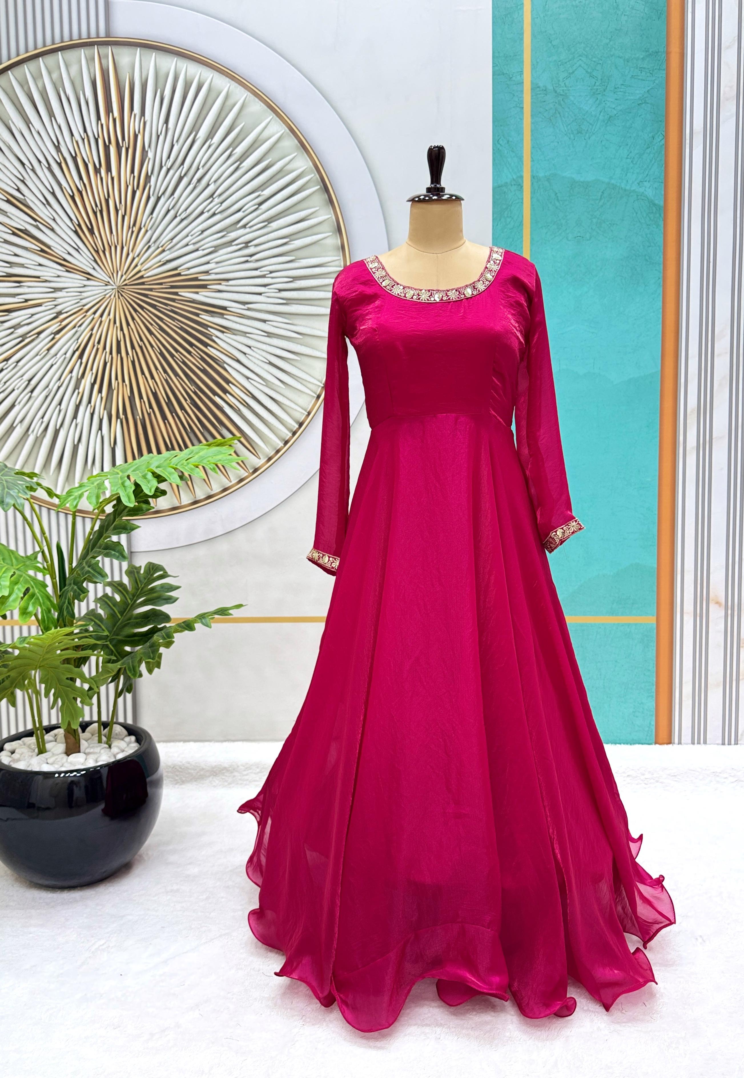 PRD00105 New Launching the most trending Beautiful Soft Chinon Embroidery Gown With umbrella flair