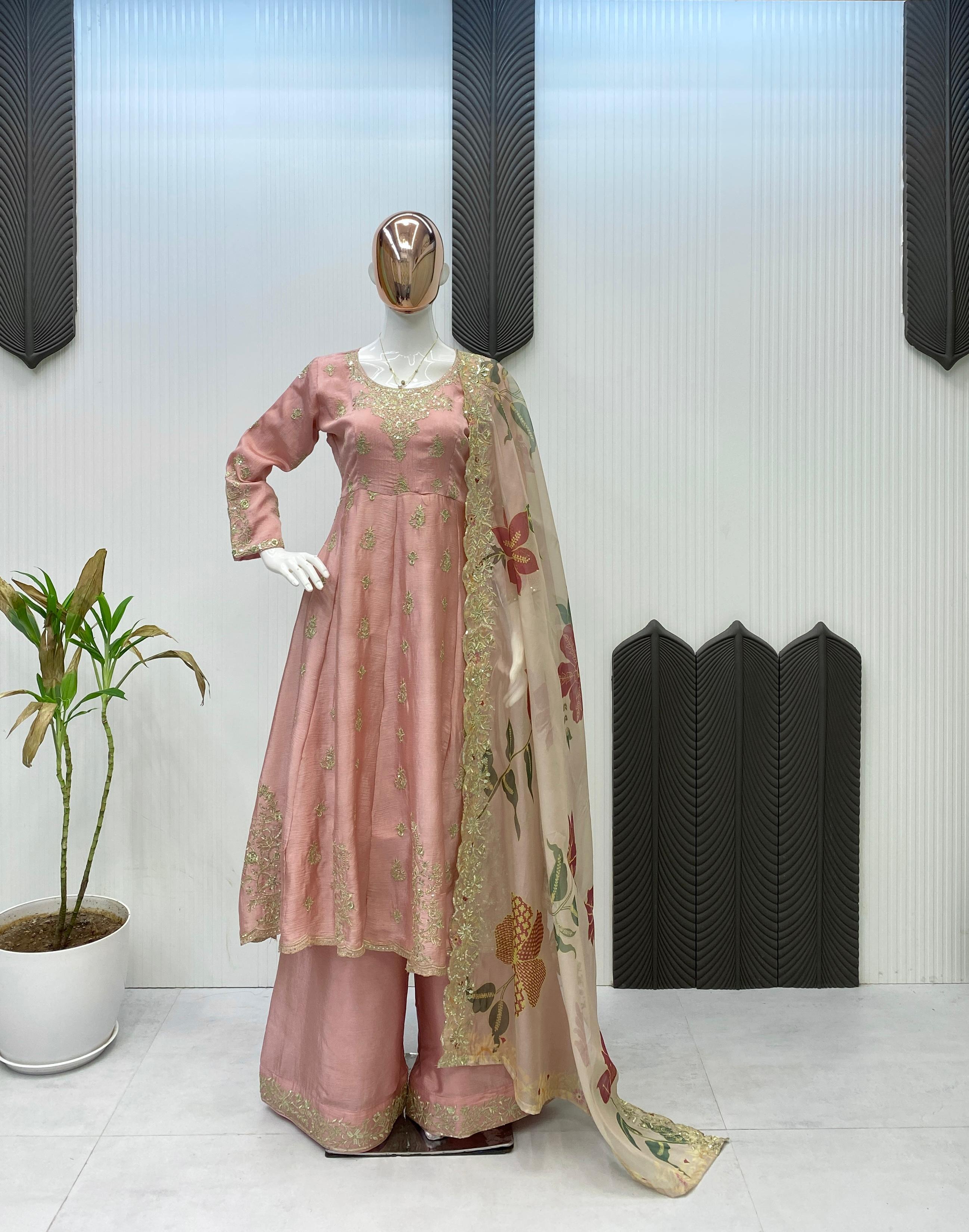 PRD00118 DESIGNER WEAR EXCLUSIVE GOWN PAIR IN CHINON FABRIC GOWN AND PLAZZO WITH DUPATTA IN ORGANZA