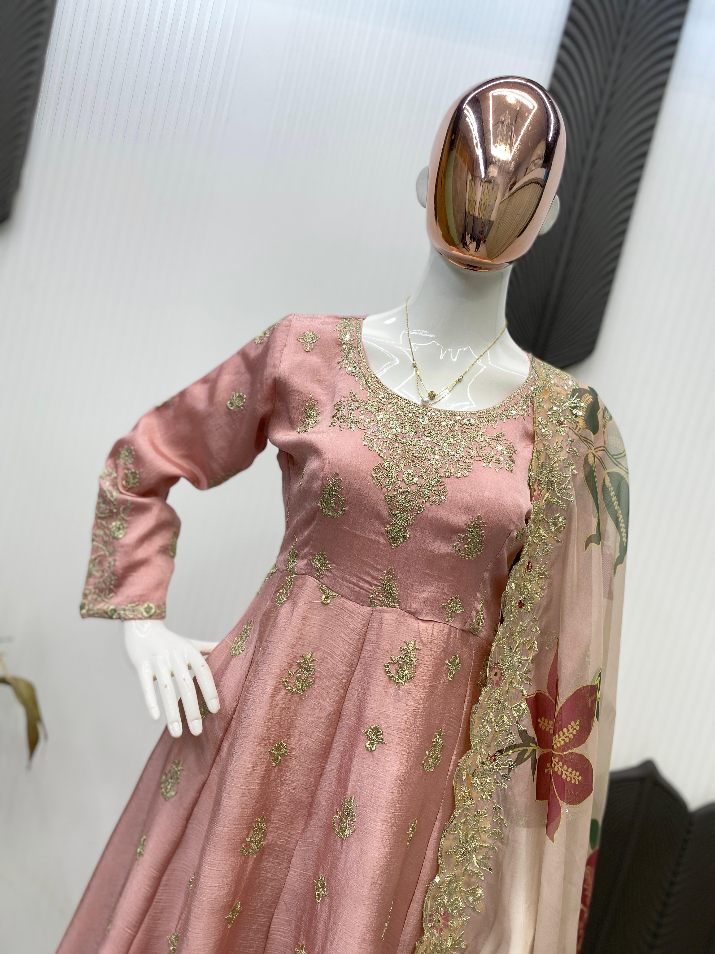PRD00118 DESIGNER WEAR EXCLUSIVE GOWN PAIR IN CHINON FABRIC GOWN AND PLAZZO WITH DUPATTA IN ORGANZA