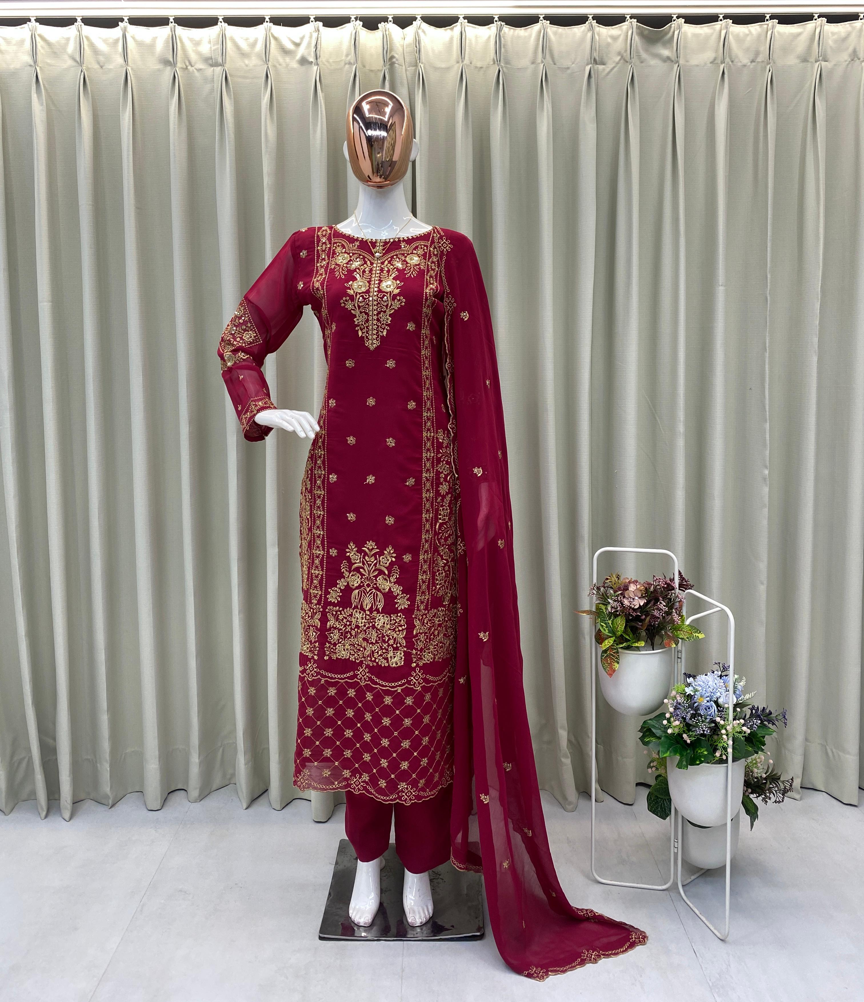 PRD00119 DESIGNER WEAR EXCLUSIVE SUIT IN GEORGETTE FABRIC TOP AND PANT WITH DUPATTA IN SEQUENCE EMBROIDERY