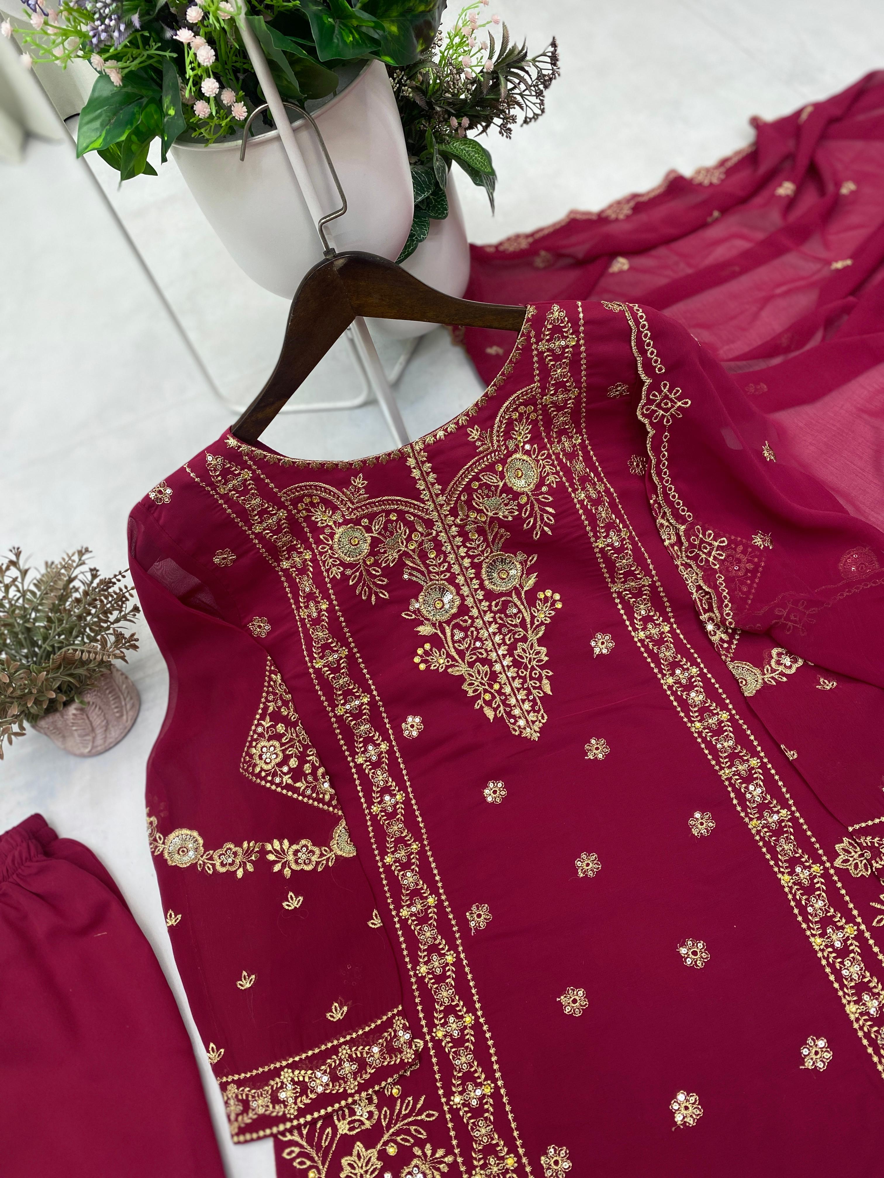 PRD00119 DESIGNER WEAR EXCLUSIVE SUIT IN GEORGETTE FABRIC TOP AND PANT WITH DUPATTA IN SEQUENCE EMBROIDERY