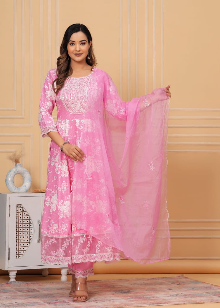 JKM0035 Beautiful Anarkali kurta with heavy embroidery work on yoke along with pants with dupatta