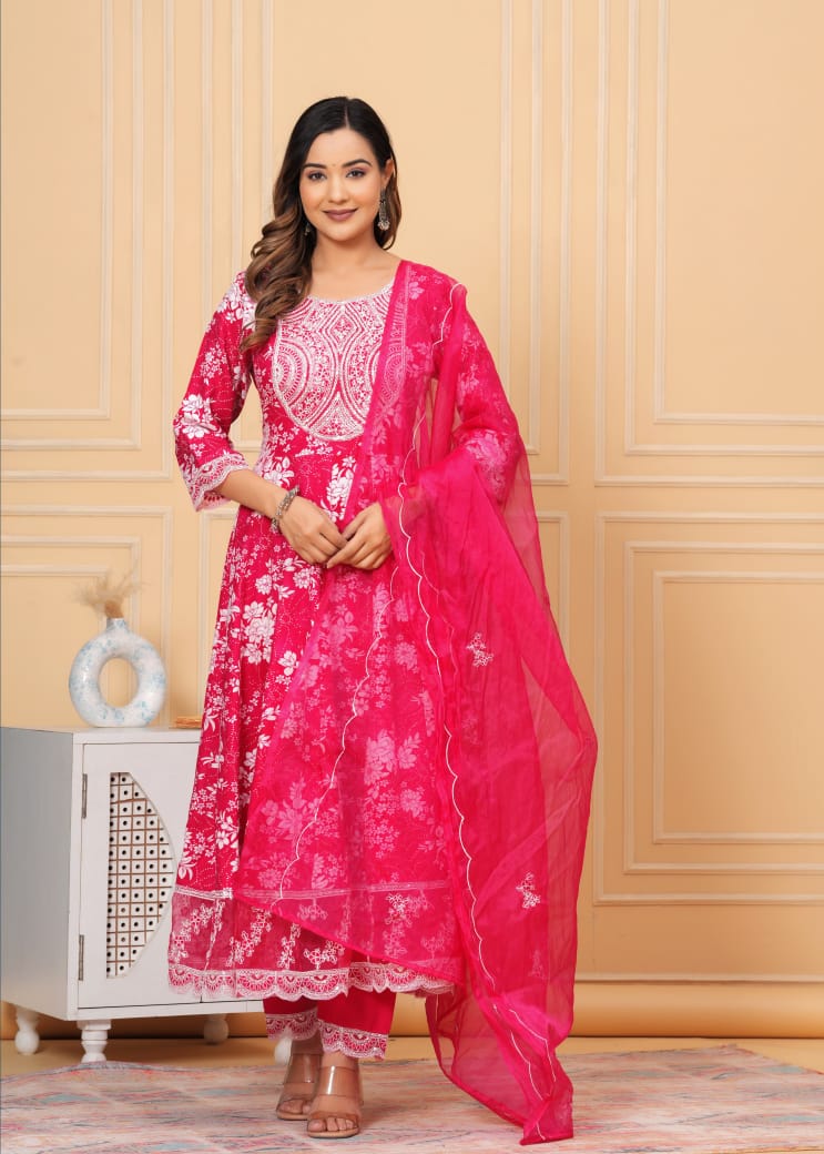 JKM0035 Beautiful Anarkali kurta with heavy embroidery work on yoke along with pants with dupatta