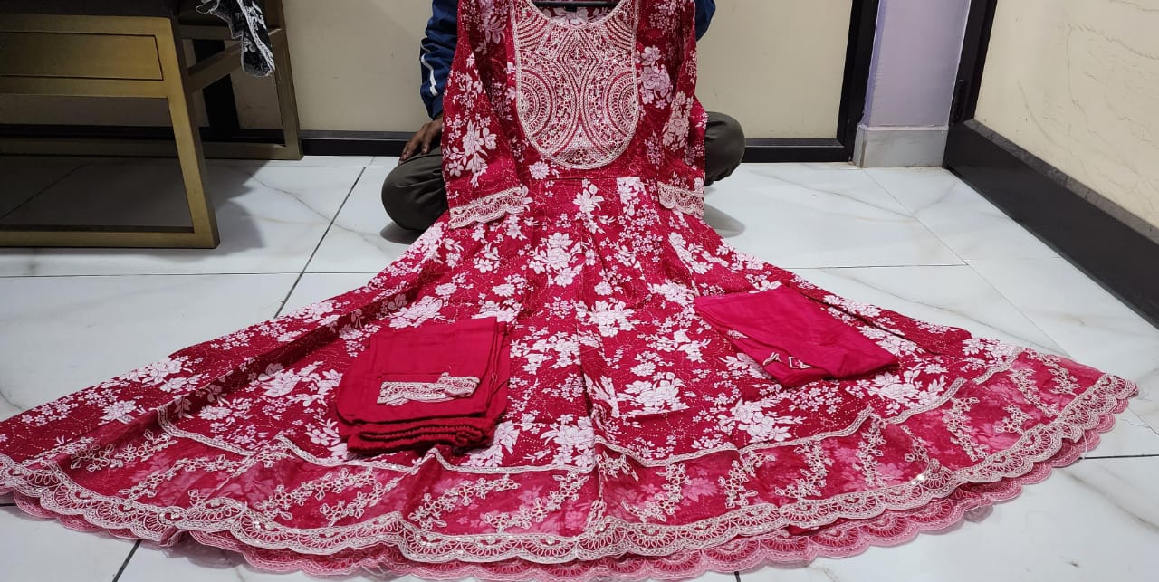 JKM0035 Beautiful Anarkali kurta with heavy embroidery work on yoke along with pants with dupatta