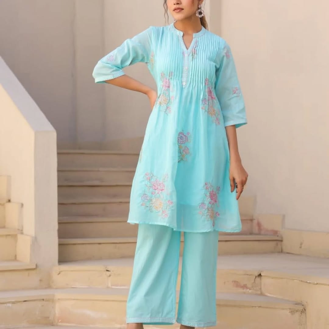 JKM0041 Mul mul cotton A-line kurta set with palazzo