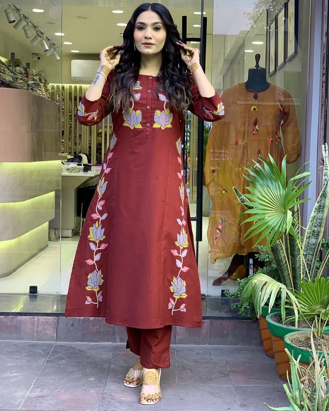 JKM0042 Featuring beautiful embroidery with suqes Heavy  Suit which is beautifully decorated  It is paired with matching pants
