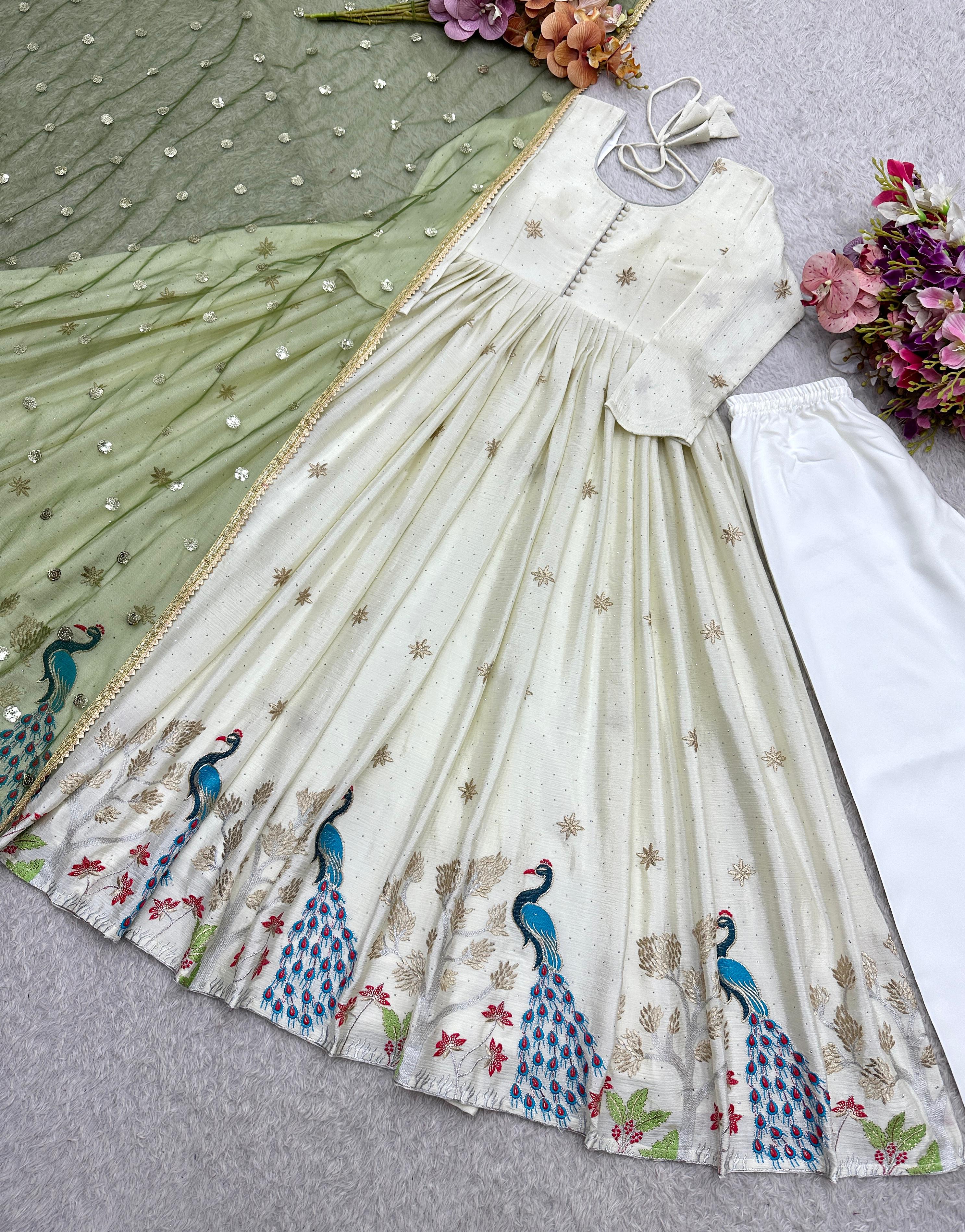 PRD00122 Heavy Dola Silk Gown Pant & Dupatta Set