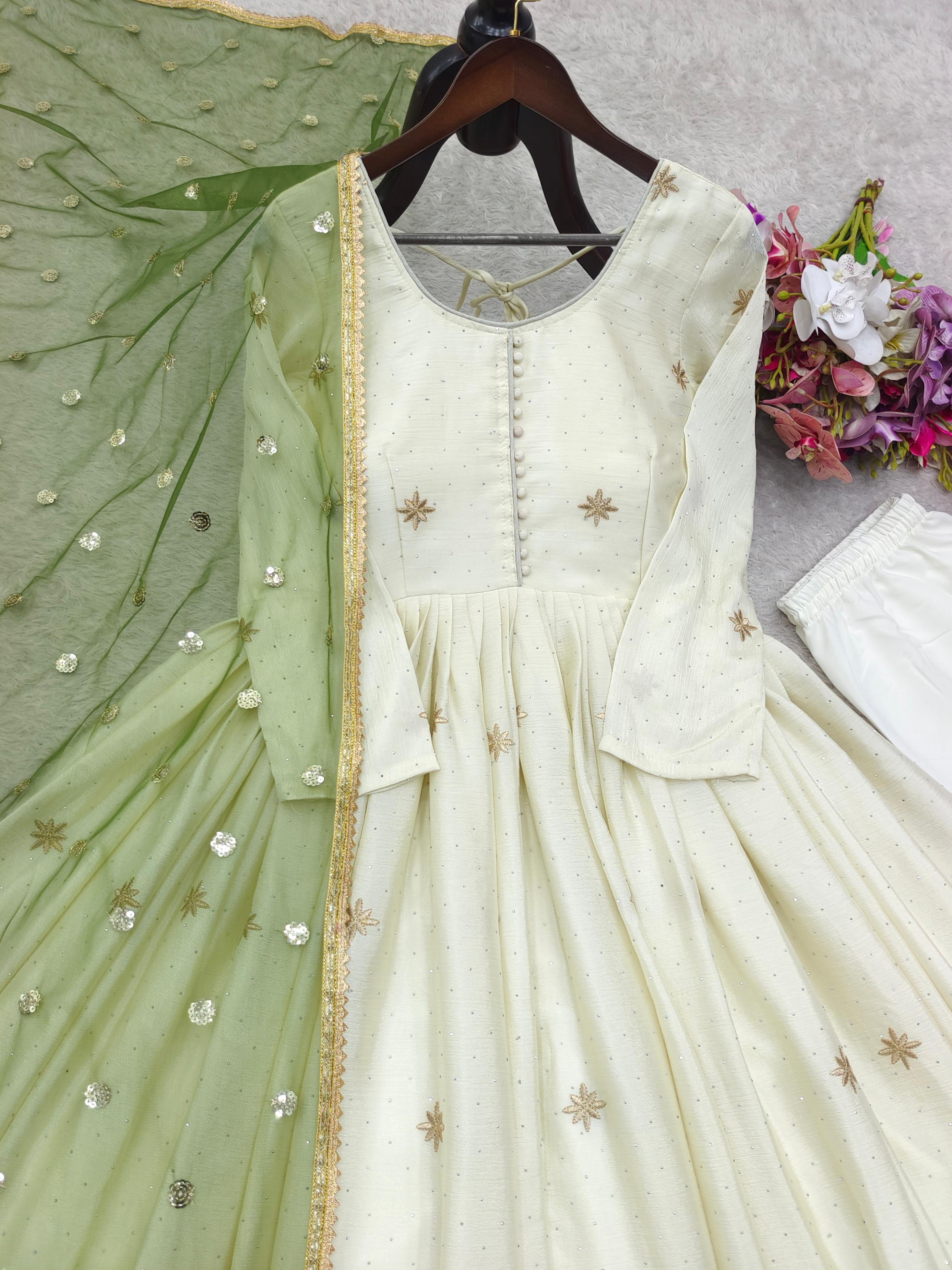 PRD00122 Heavy Dola Silk Gown Pant & Dupatta Set