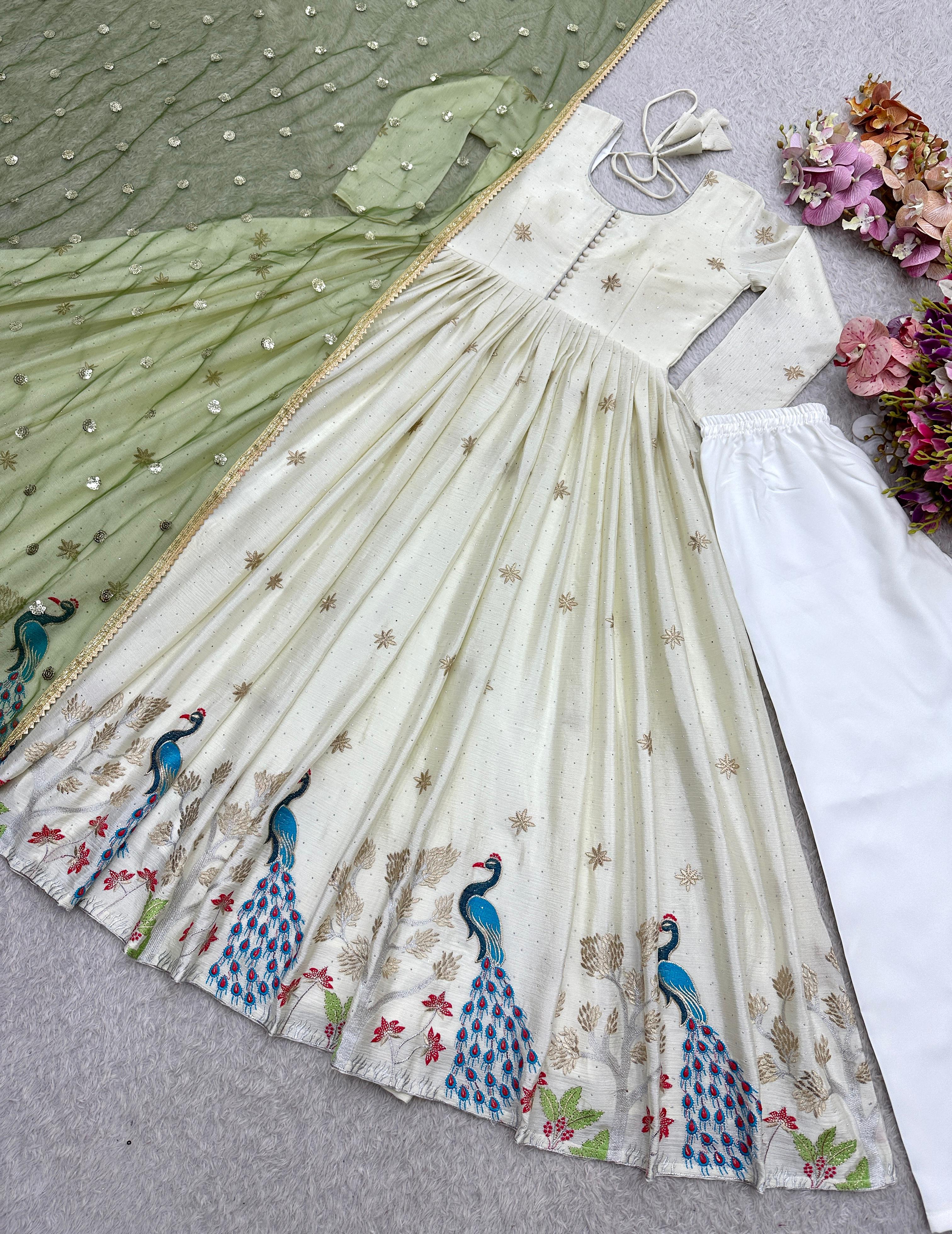 PRD00122 Heavy Dola Silk Gown Pant & Dupatta Set