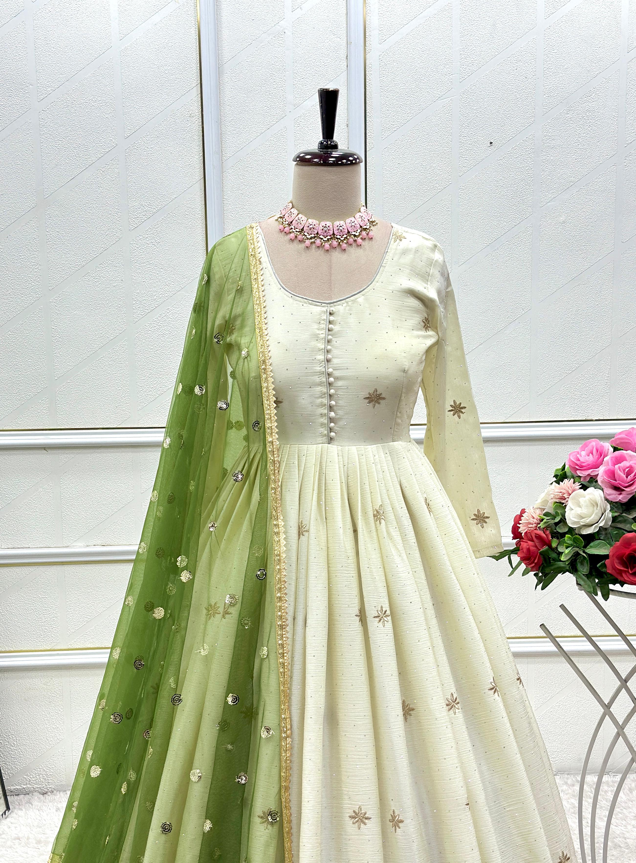 PRD00122 Heavy Dola Silk Gown Pant & Dupatta Set