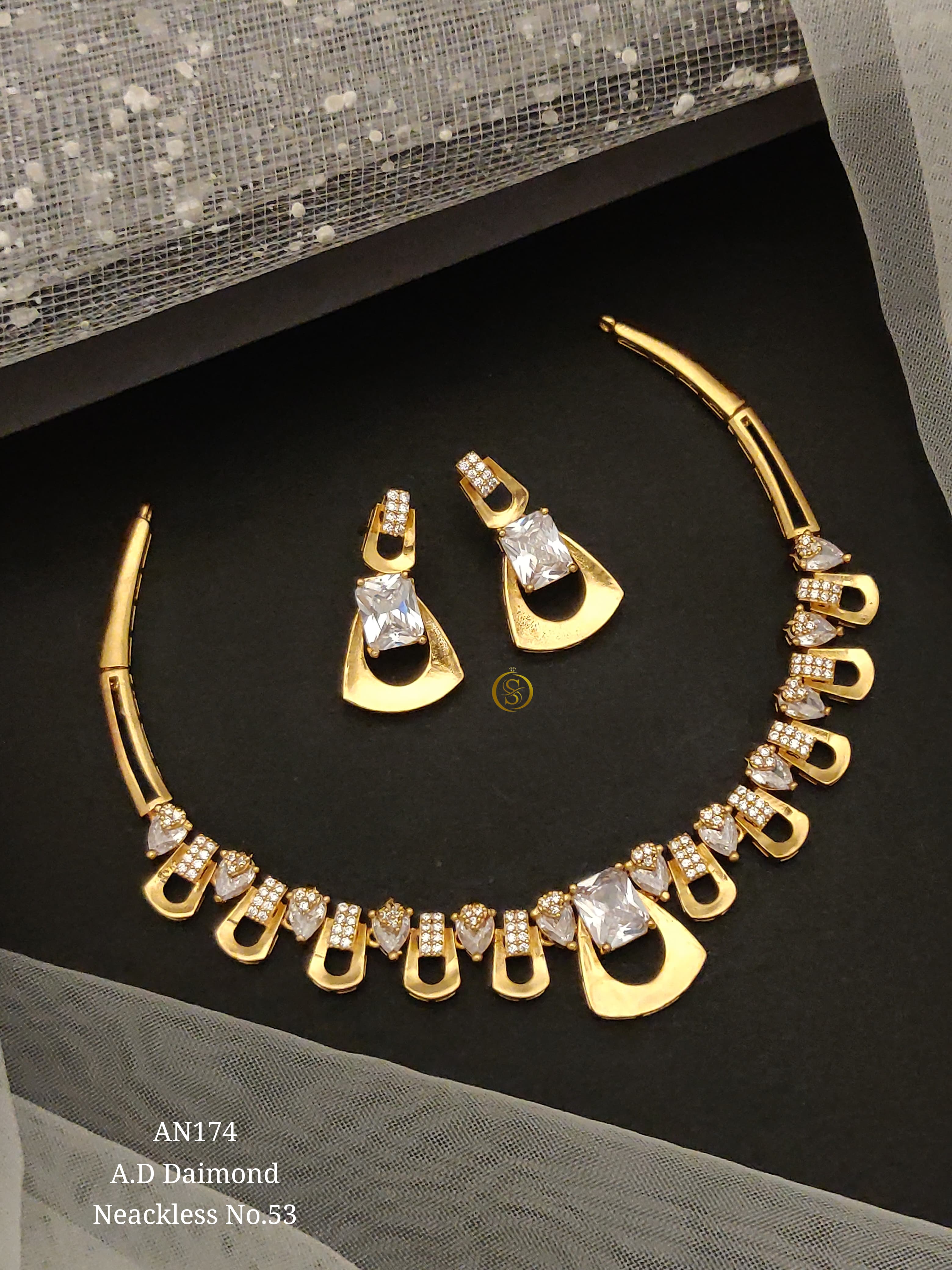 SI0016 PREMIUM QUALITY A.D DIAMOND NECKLACE WITH EARRINGS