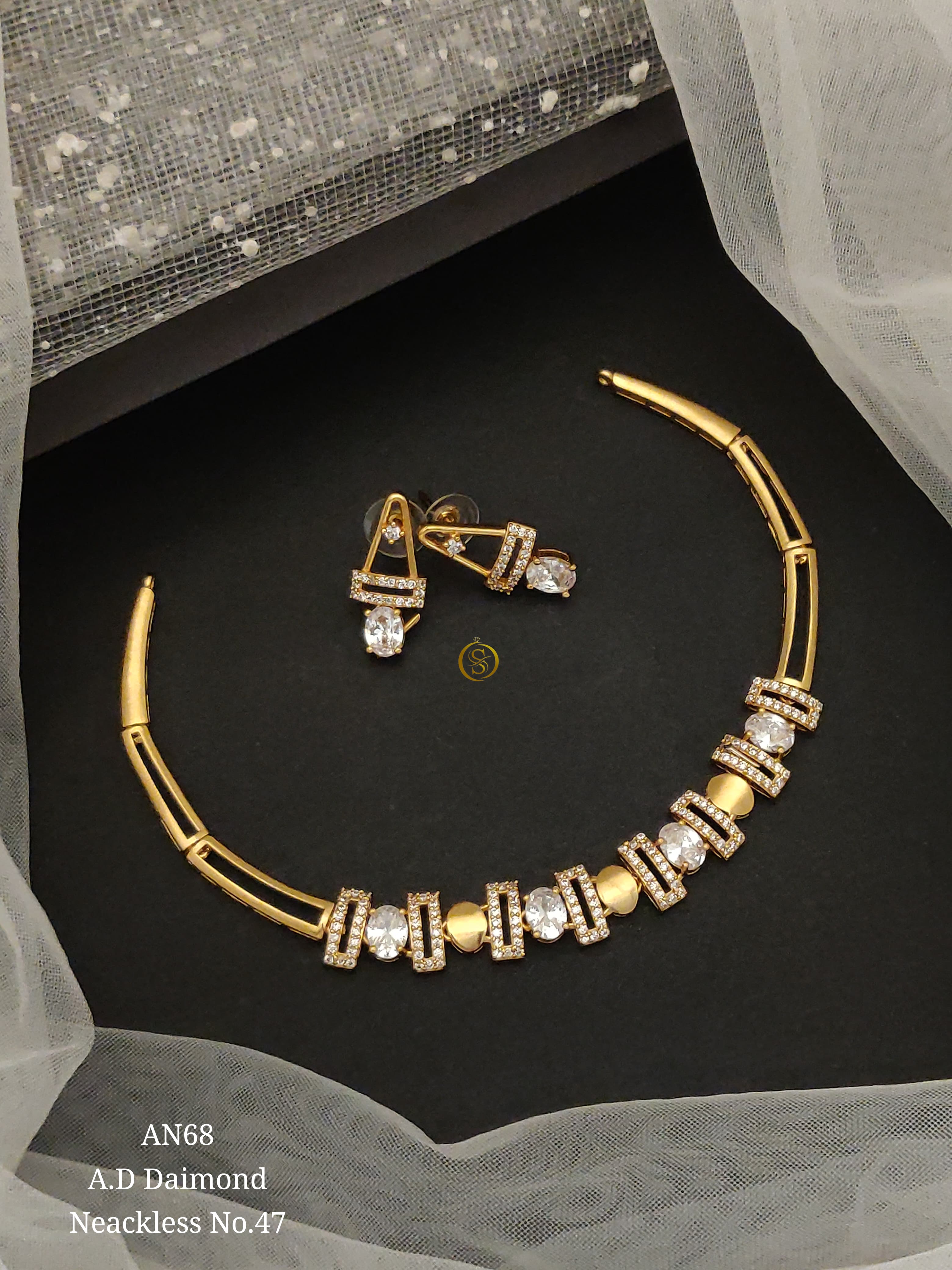 SI0016 PREMIUM QUALITY A.D DIAMOND NECKLACE WITH EARRINGS