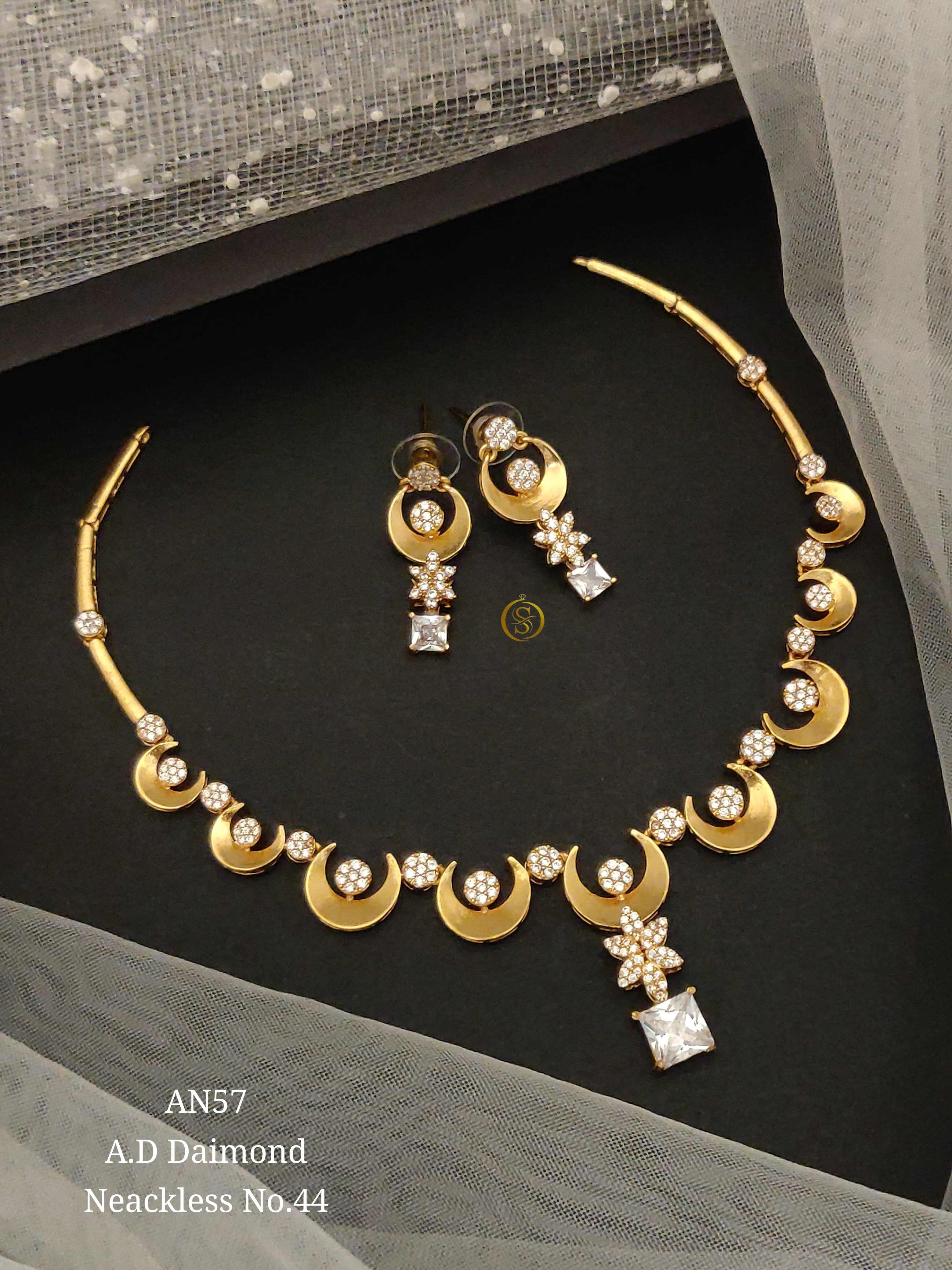 SI0016 PREMIUM QUALITY A.D DIAMOND NECKLACE WITH EARRINGS
