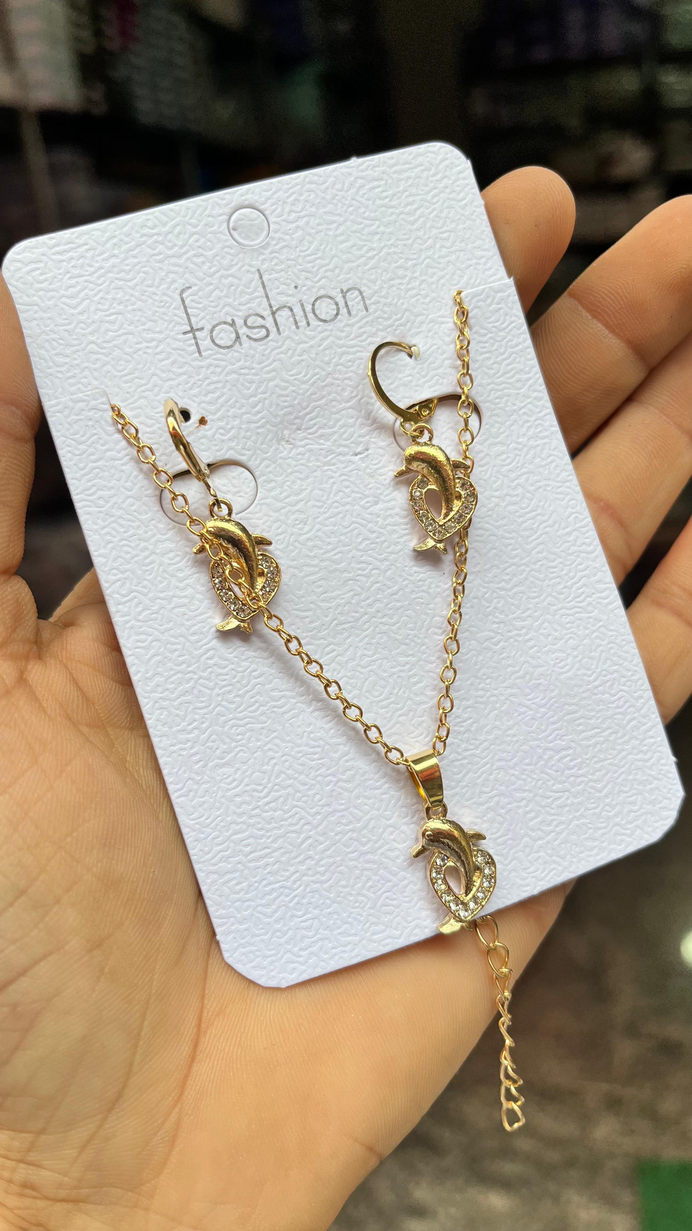 MFJH005 Golden and stone chain with earrings