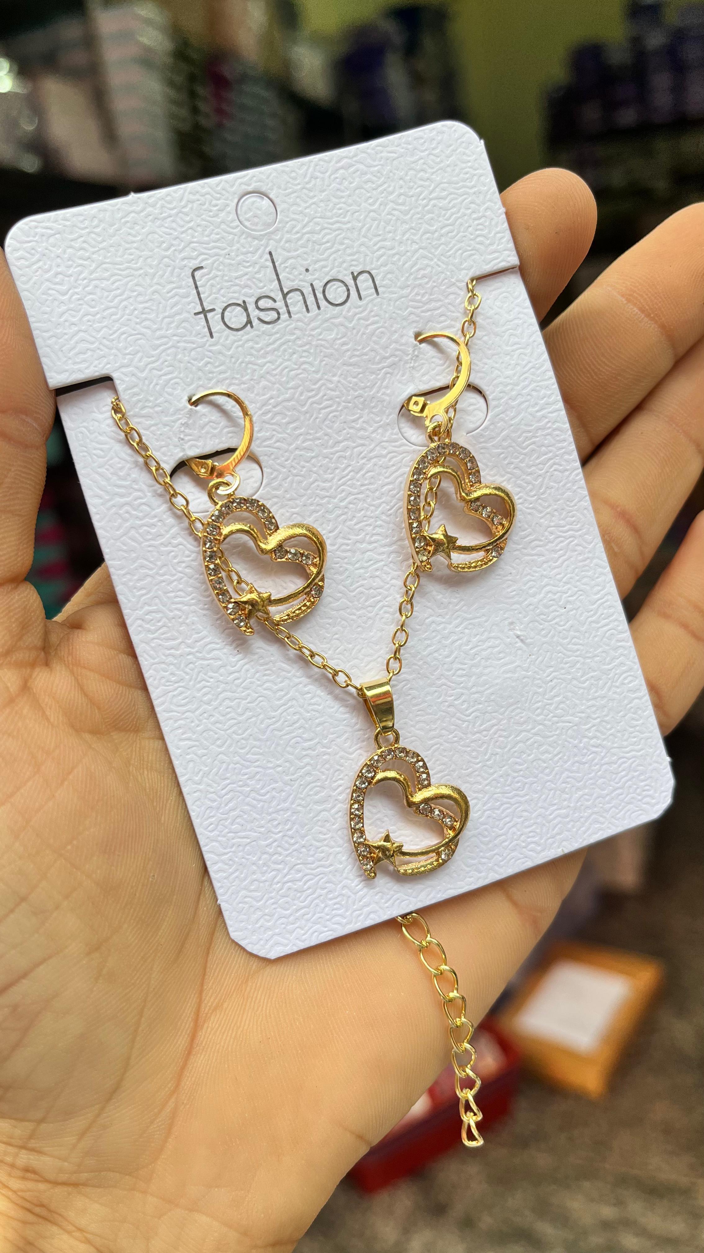 MFJH005 Golden and stone chain with earrings