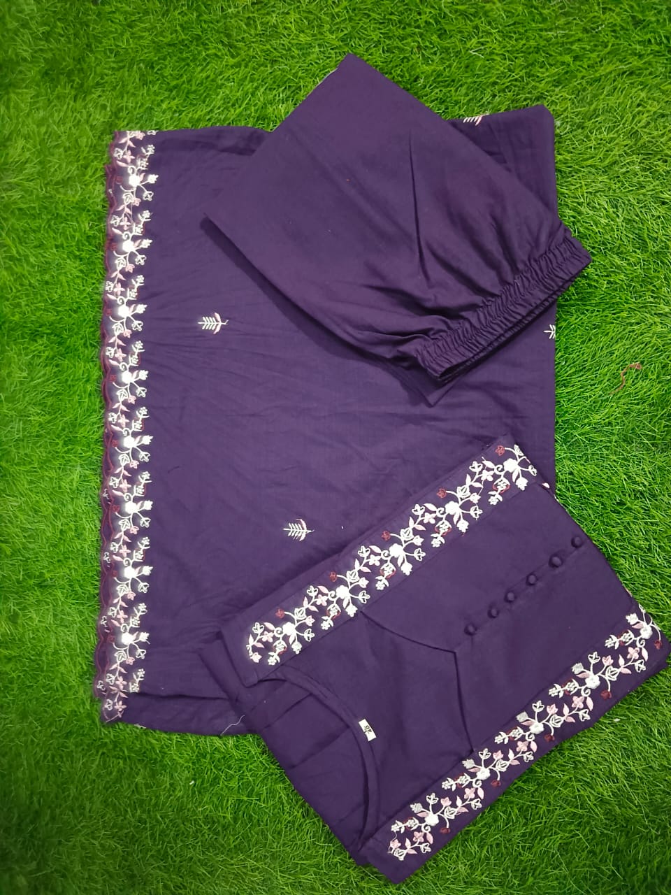 JKM0046  Pure Cotton 60-60 super dyeing kurta with beautiful emb neck yoke & cotton pant with emb full cotton dupatta.