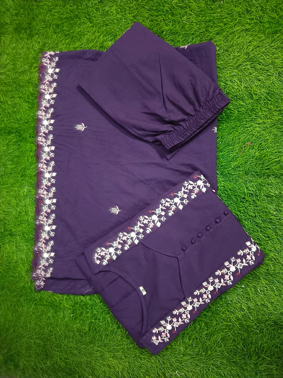 JKM0046  Pure Cotton 60-60 super dyeing kurta with beautiful emb neck yoke & cotton pant with emb full cotton dupatta.