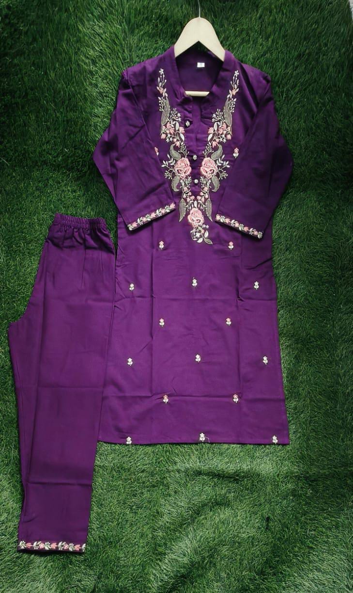 JKM0051 Beautiful pure cotton 60-60 super dying embroidery suit set paired up with cotton pant and malmal cotton dupatta with tussles.