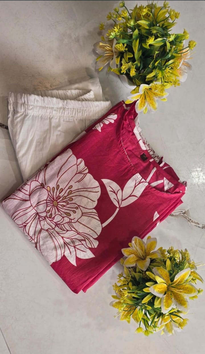 JKM0054 BEAUTIFUL COTTON PRINTED SLEEVELESS KURTI WITH PANT.