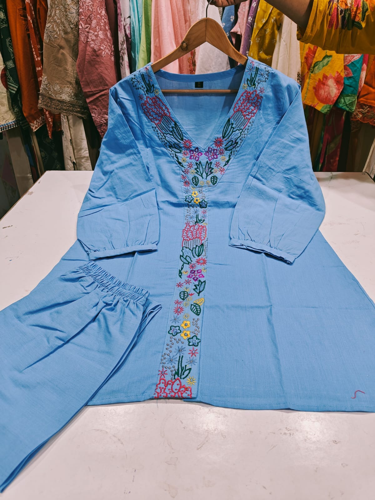 JKM0056 BEAUTIFUL PLAIN EMBROIDERY WORK CO ORD SET