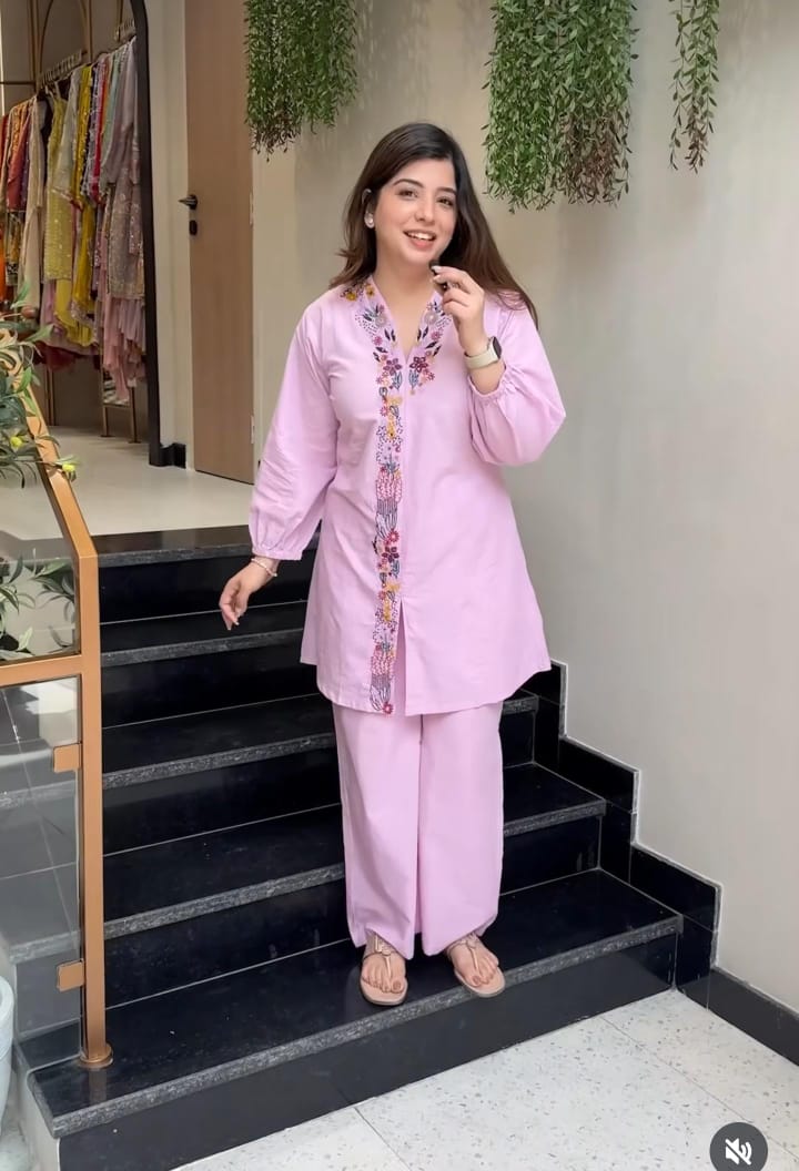JKM0056 BEAUTIFUL PLAIN EMBROIDERY WORK CO ORD SET