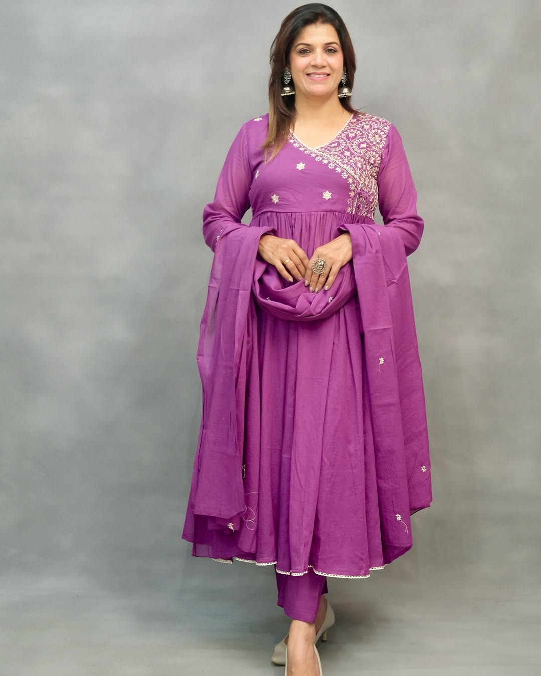 JKM0057  Beautiful cotton fabric Angrakha kurti pant and dupatta.