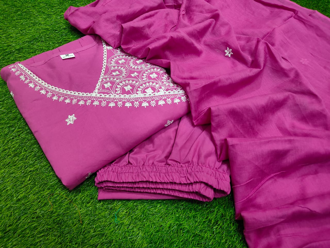 JKM0057  Beautiful cotton fabric Angrakha kurti pant and dupatta.