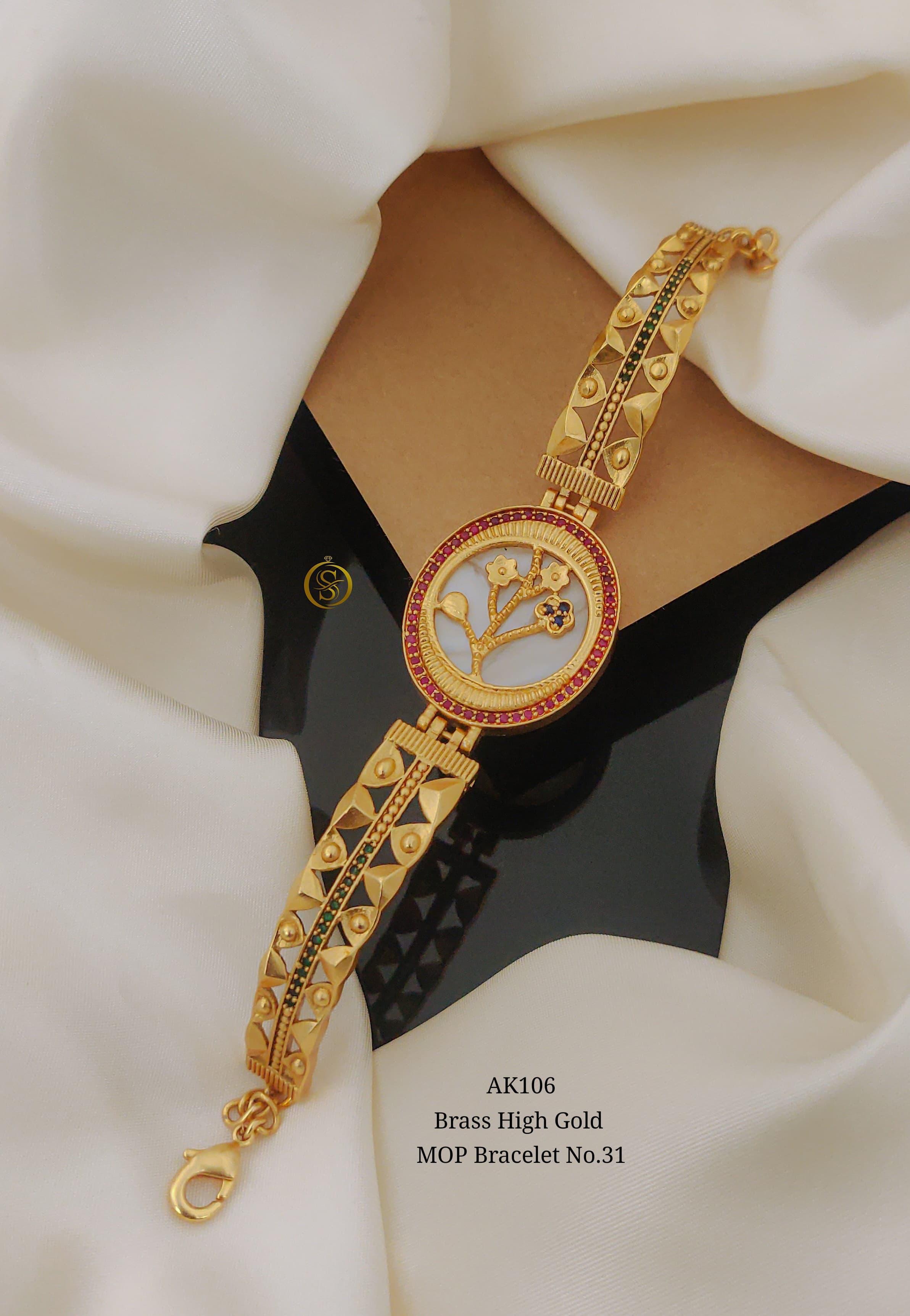 SI0019  BRASS HIGH GOLD MOP BRACELETS