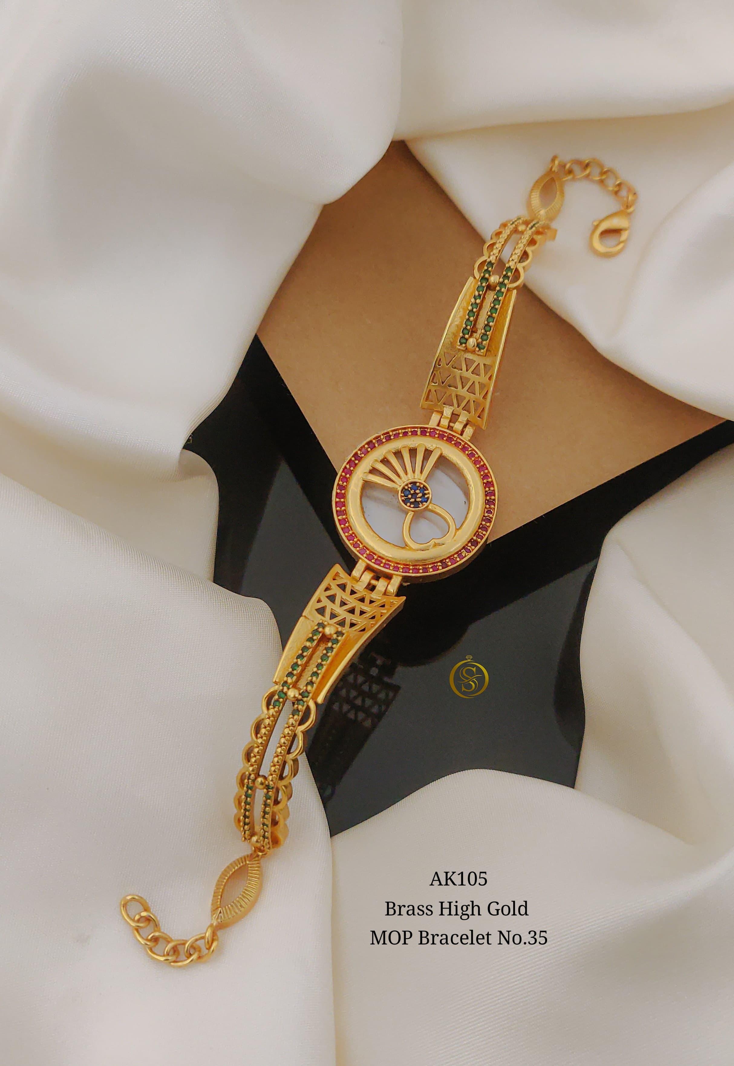 SI0019  BRASS HIGH GOLD MOP BRACELETS