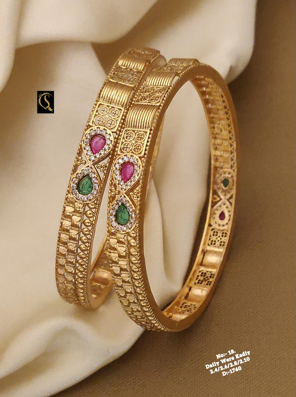 SI0021 PREMIUM QUALITY GOLD PLEATED DAILY WEAR BANGLES ( One Piece)
