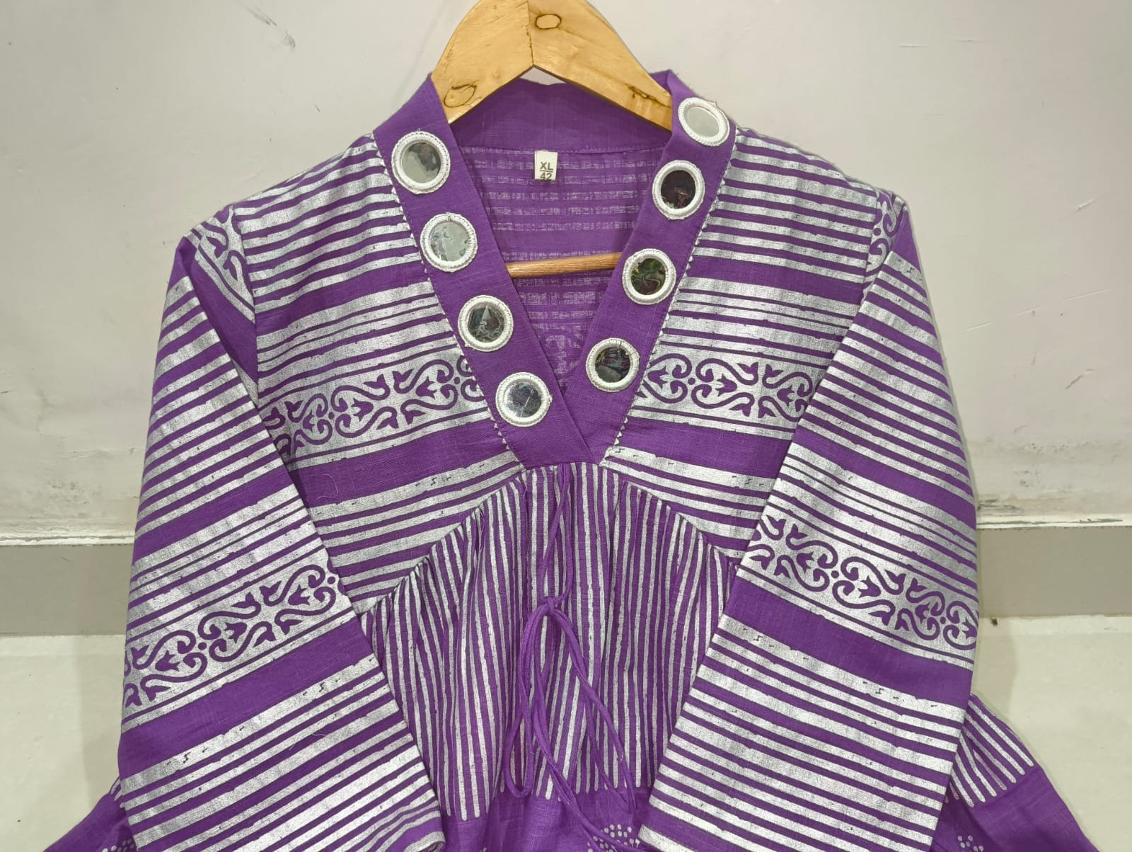 RHS0020 Purple Anarkali crafted from pure cotton fabric with Jaipuri hand block prints